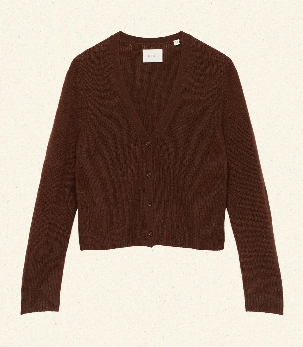 CAMERON CASHMERE CARDIGAN -- DARK UMBER
